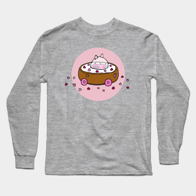 Valentine's Day Cat Donut Car with Heart Sprinkles (Pink) Long Sleeve T-Shirt by donutcarco